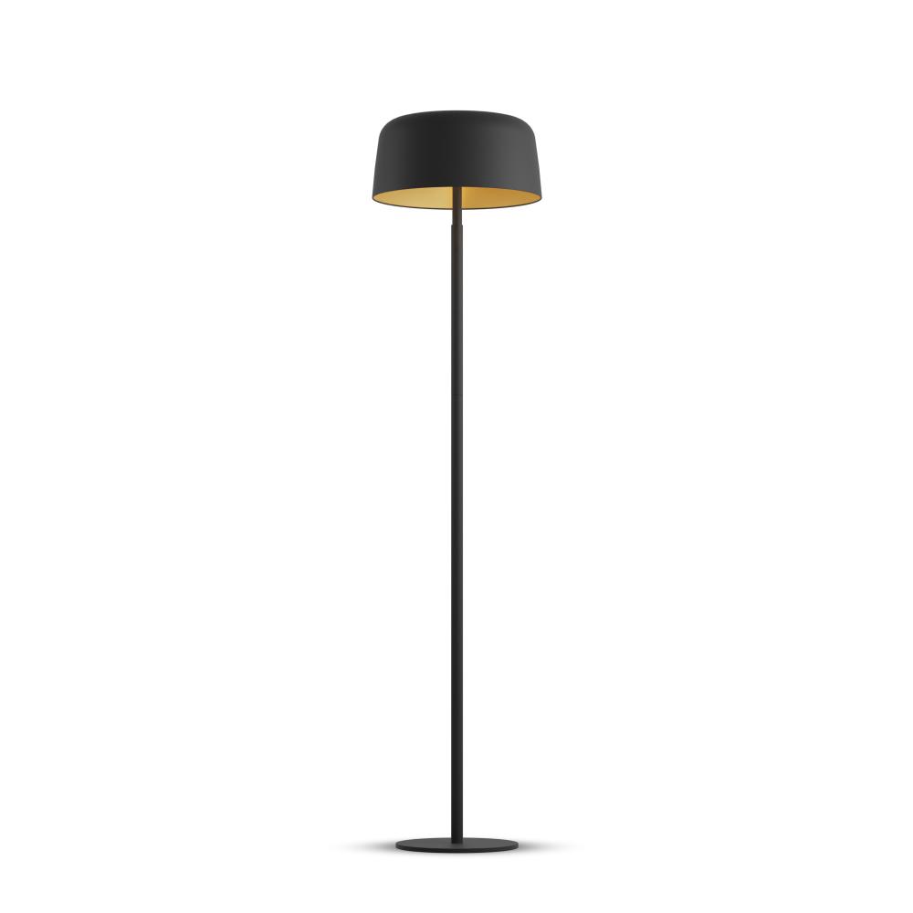 Yurei Floor Lamp (Matte Black) with 14" Matel Shade, Matte Black w/ Gold Interior